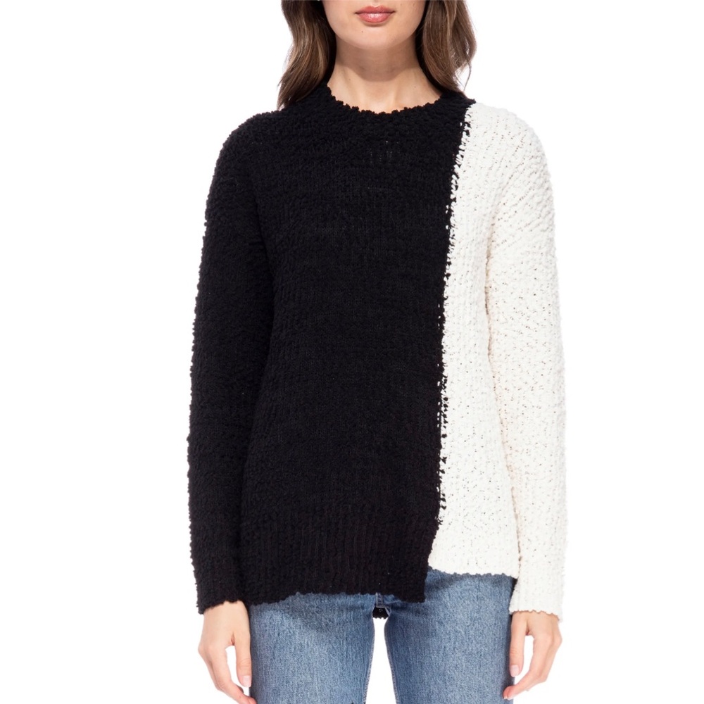 MOD Lusive Colorblock Sweater Popcorn Mock Neck Knit Pullover Sweater Bobeau